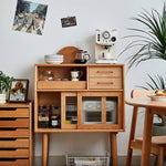 チェリー材多層板キャビネット|上質ガラス&銅仕上げ 収納家具 hykmq-795