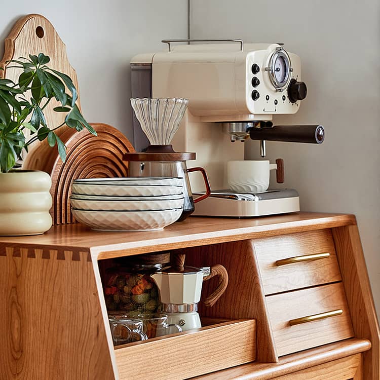 チェリー材多層板キャビネット|上質ガラス&銅仕上げ 収納家具 hykmq-795