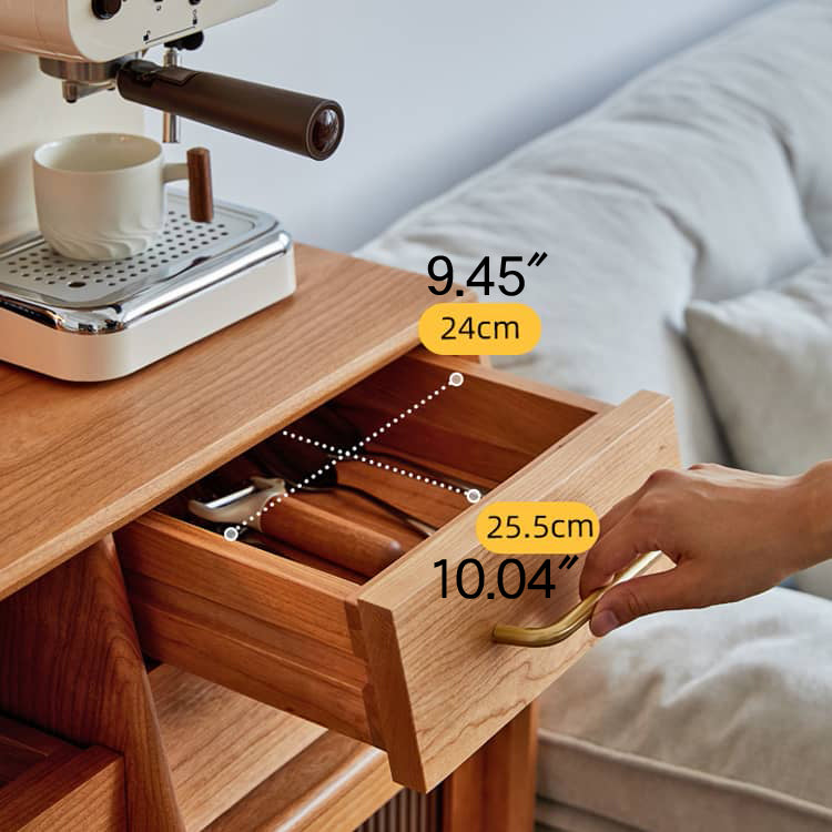 チェリー材多層板キャビネット|上質ガラス&銅仕上げ 収納家具 hykmq-795