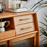 チェリー材多層板キャビネット|上質ガラス&銅仕上げ 収納家具 hykmq-795