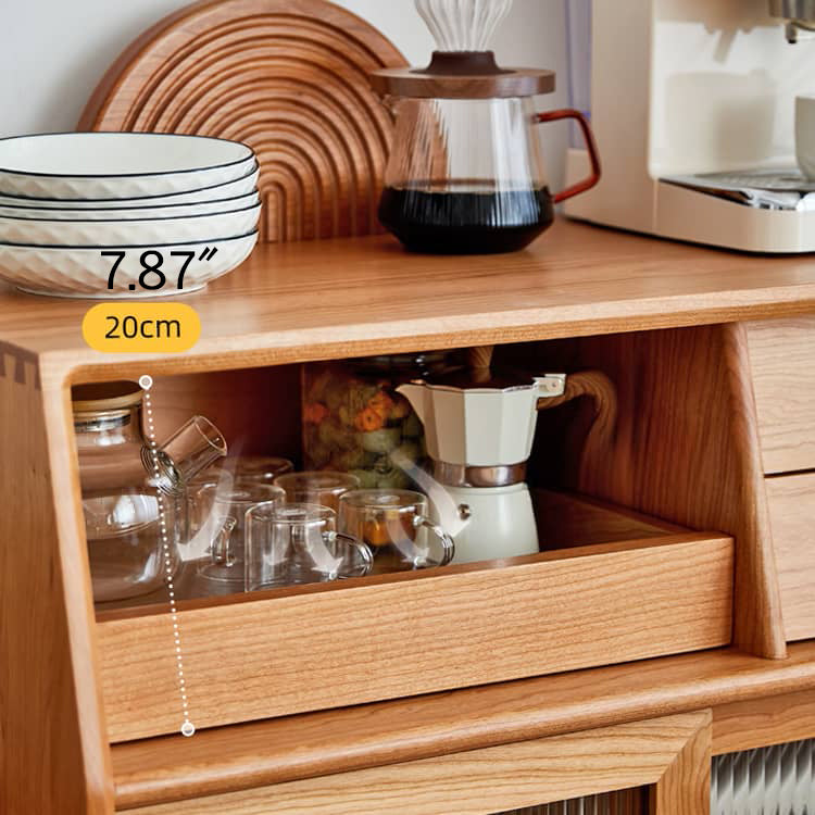 チェリー材多層板キャビネット|上質ガラス&銅仕上げ 収納家具 hykmq-795