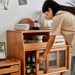 チェリー材多層板キャビネット|上質ガラス&銅仕上げ 収納家具 hykmq-795