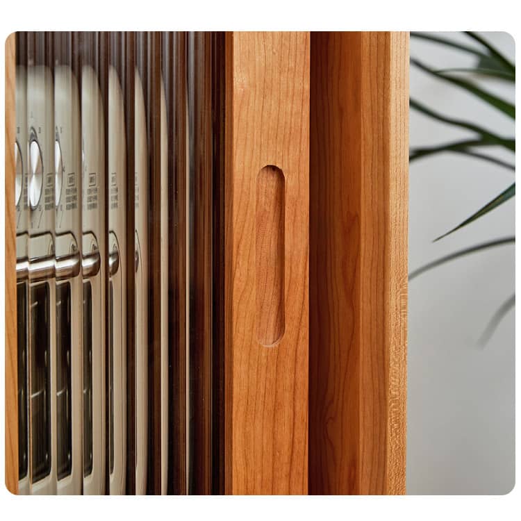 チェリー材多層板キャビネット|上質ガラス&銅仕上げ 収納家具 hykmq-795