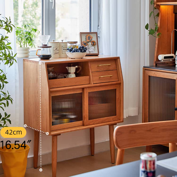 チェリー材多層板キャビネット|上質ガラス&銅仕上げ 収納家具 hykmq-795