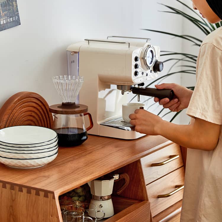 チェリー材多層板キャビネット|上質ガラス&銅仕上げ 収納家具 hykmq-795