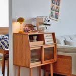 チェリー材多層板キャビネット|上質ガラス&銅仕上げ 収納家具 hykmq-795