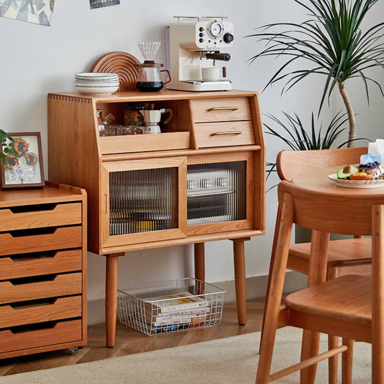 チェリー材多層板キャビネット|上質ガラス&銅仕上げ 収納家具 hykmq-795