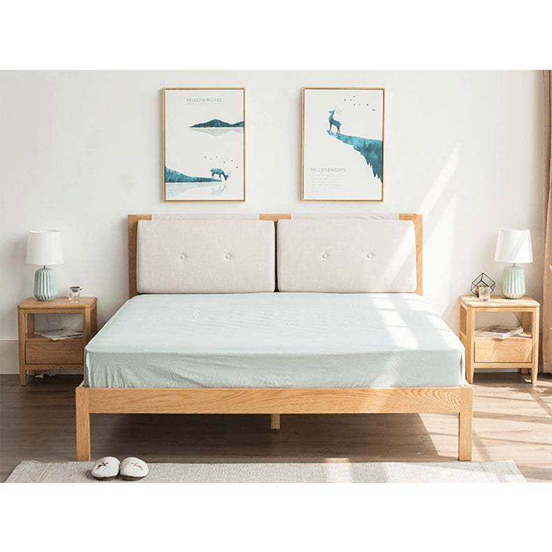 【贅沢な眠り】オーク&パイン素材使用の高品質ベッド - 綿麻布張りデザイン hym-630