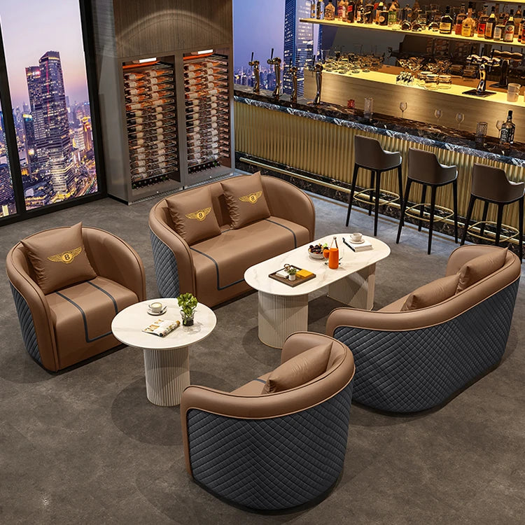 高級無垢材と合成皮革のラグジュアリーソファーセット—極上の快適さとデザインを! hyq-4417