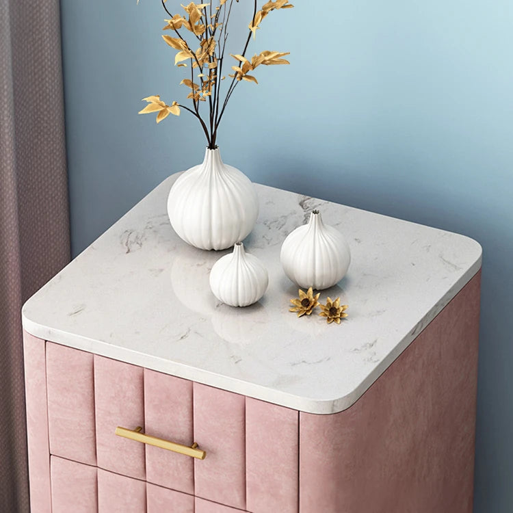 高級感あふれる大理石&合成皮革ナイトテーブル|スタイリッシュ収納家具 hyq-4418