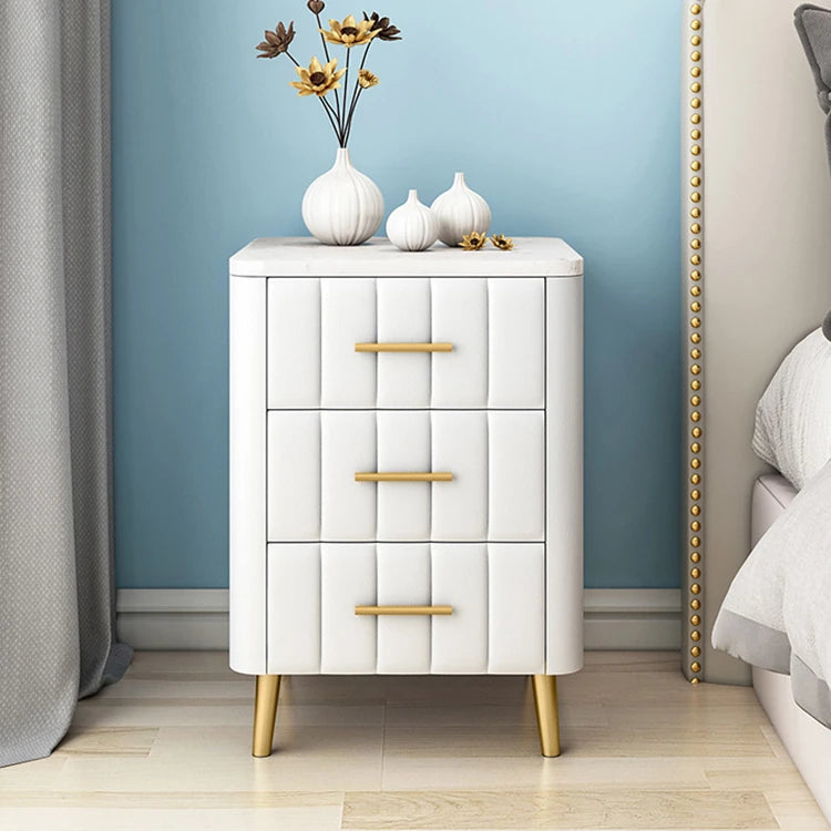 高級感あふれる大理石&合成皮革ナイトテーブル|スタイリッシュ収納家具 hyq-4418