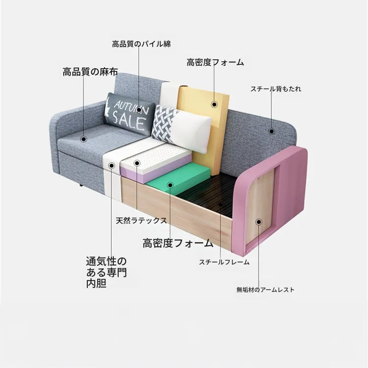 ソファー ライトグレー ダークグレー ベージュ ライトブルー ブルー ライトブラウン 綿麻 無垢材 hyt-3766