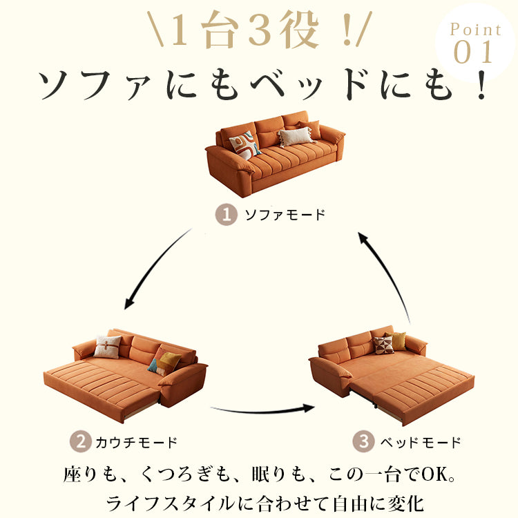 2〜3人掛け ソファーベッド|テックベルベット生地 折りたたみ 収納付き 多色展開 hyt-6493