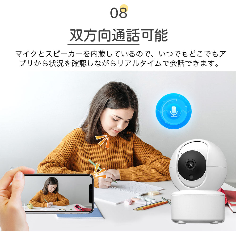 200万画素ワイヤレス防犯カメラ自動追跡双方向音声通信機能搭載 R7
