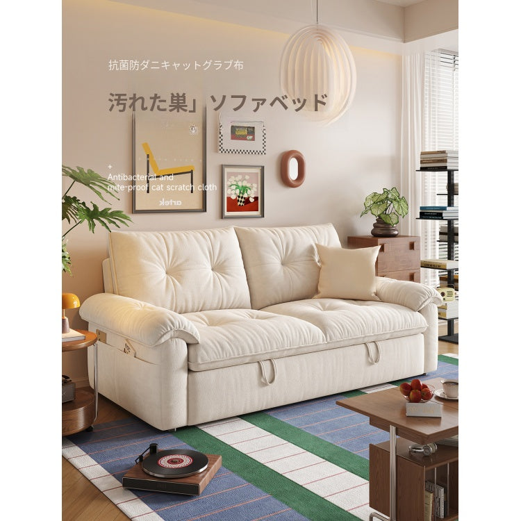 クリーム系デザイン ソファーベッド 折りたたみ式|リビング・書斎対応 多機能 省スペース jy-0203-34