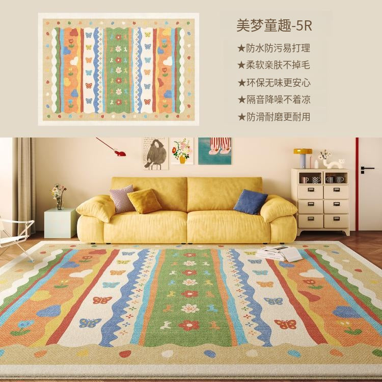 キュートクリーム風 リビングラグ ラグマット 高級感 フェイクカシミヤ調 カーペット 防水 防汚 拭くだけ簡単 洗濯不要 お手入れ簡単 kbf-02