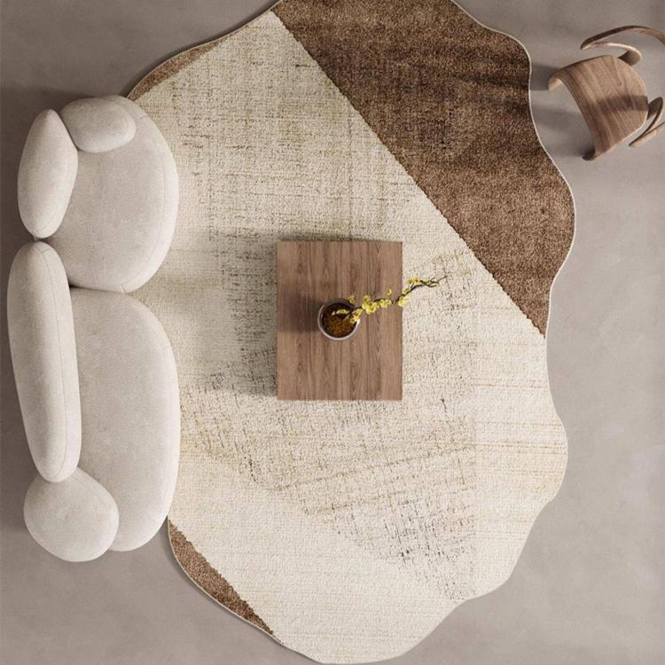 ヴィンテージ風 不規則ラグ 変形ラグマット リビング ソファ前 カーペット 寝室 ブラウン系 おしゃれ ky-09