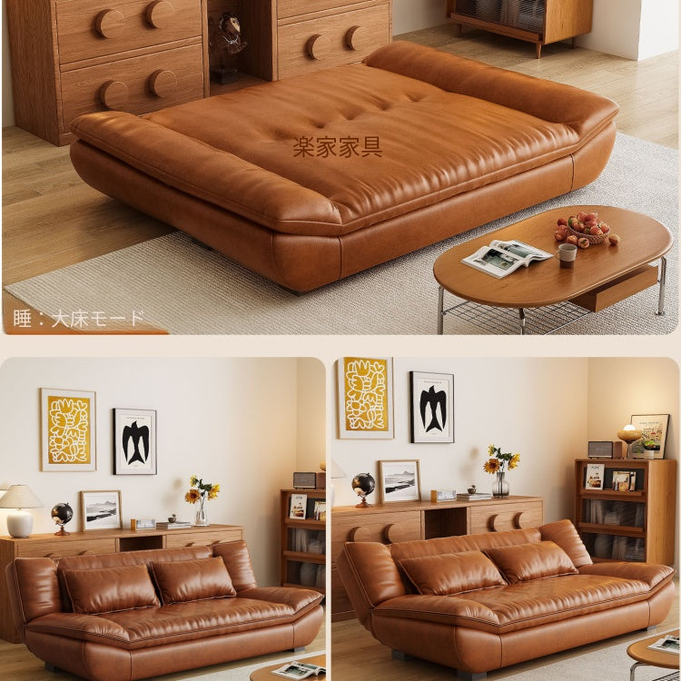 オイルレザー風 ソファーベッド 一体型 2WAY|伸縮式 折りたたみ 1〜2人用 lj-0203-27