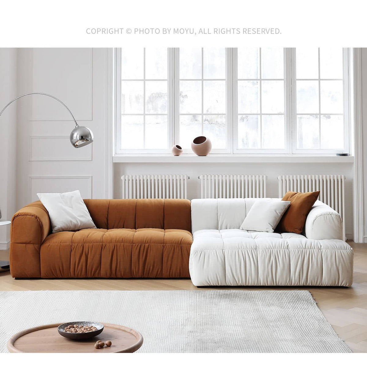 【高級感あふれる】パイン材フレーム&合皮ソファー - 極上の真綿クッション付き my-355