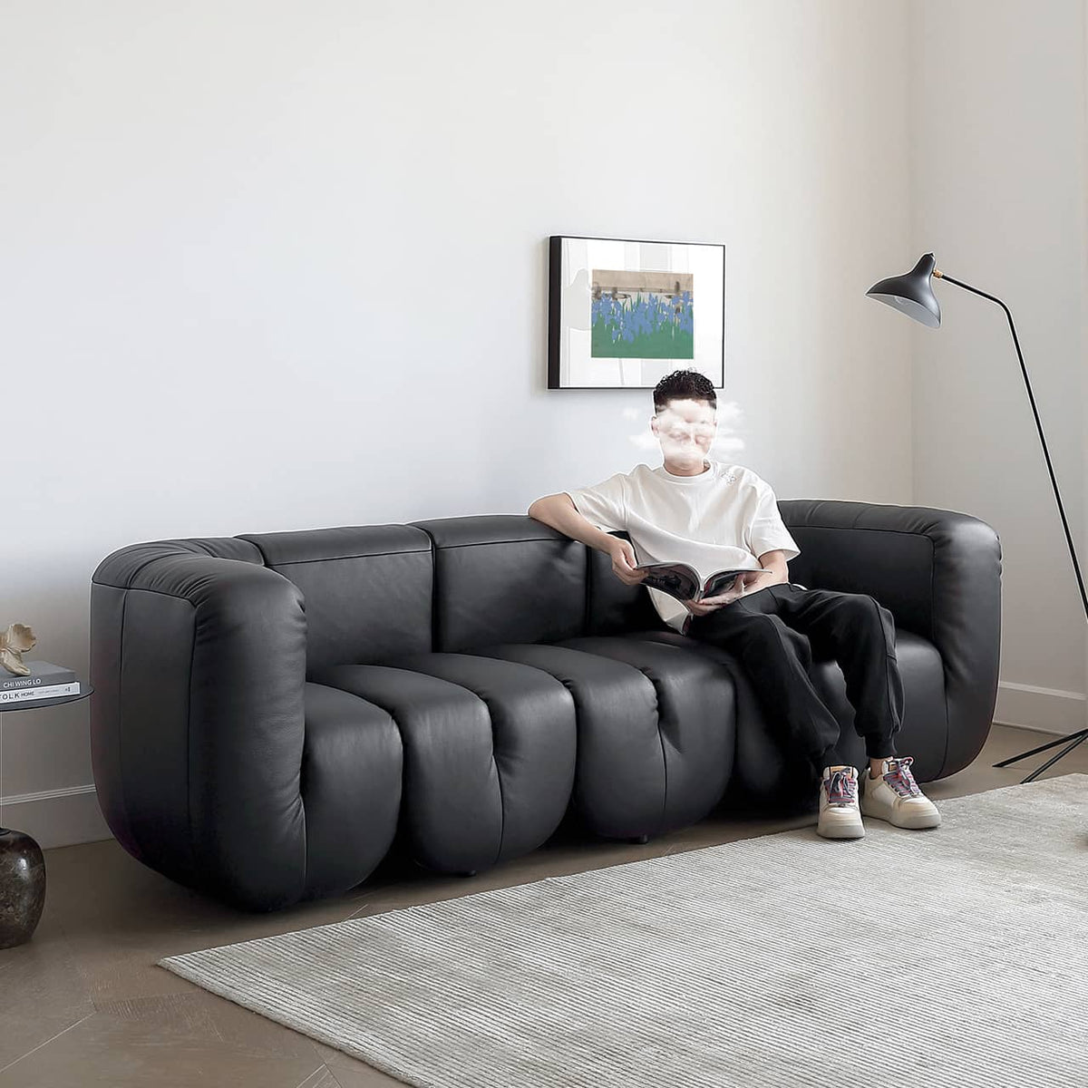 パイン材とレザー使用、高級ダウン入り快適ソファー my-373