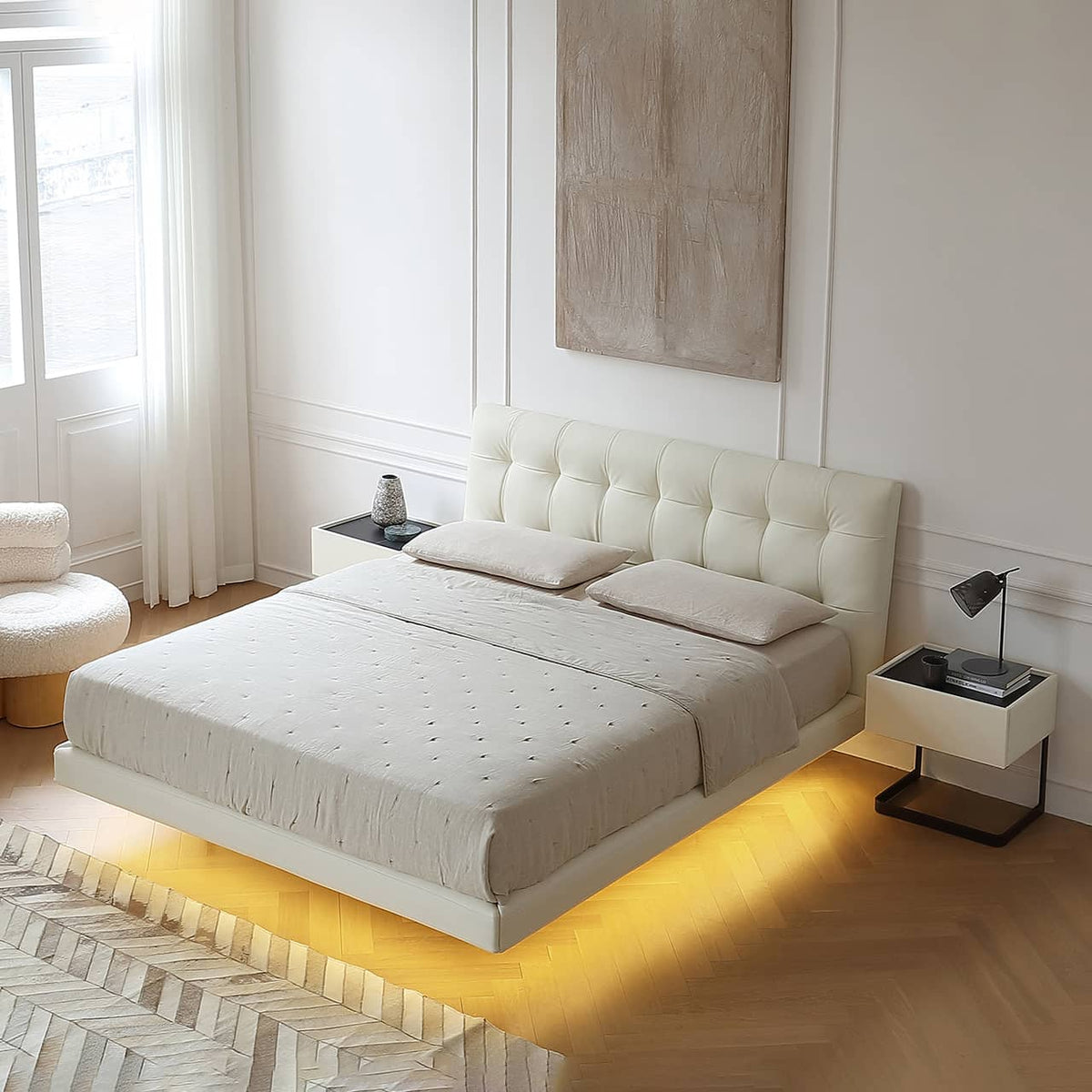 パイン材×レザー×スチール? 高級感あふれるデザインベッド my-376