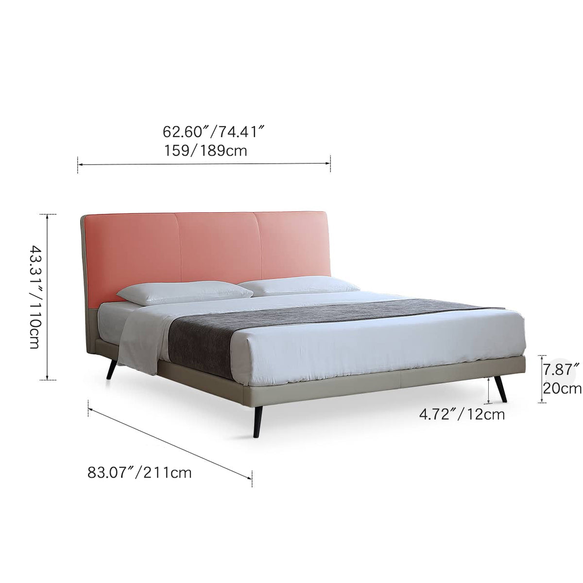 パイン材フレームとレザー仕上げの高級真綿ベッド my-379