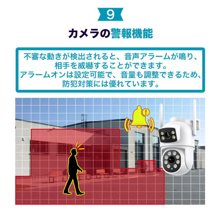 600万画素防犯カメラ一台で2台役割に立つ!全方位でお家を見守り! A9Q