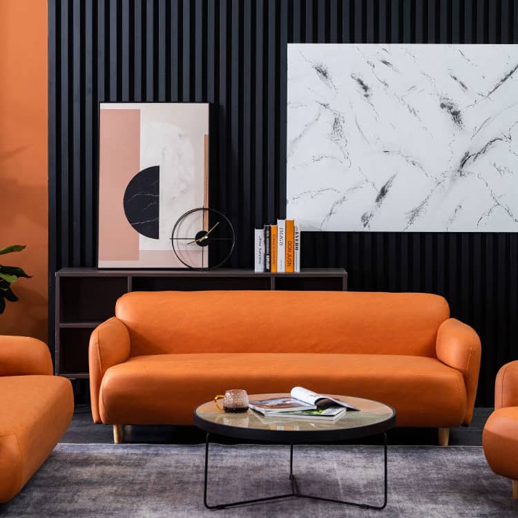 ソファ おしゃれ【1~3人掛け】エアレザー 北欧モダン ソファ オレンジ 高耐久 防汚 リビング ワンルーム向け qm-1