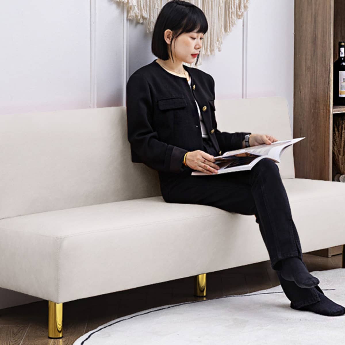 高級木製エアレザーソファー | 快適なナイロン&綿素材 qm-15