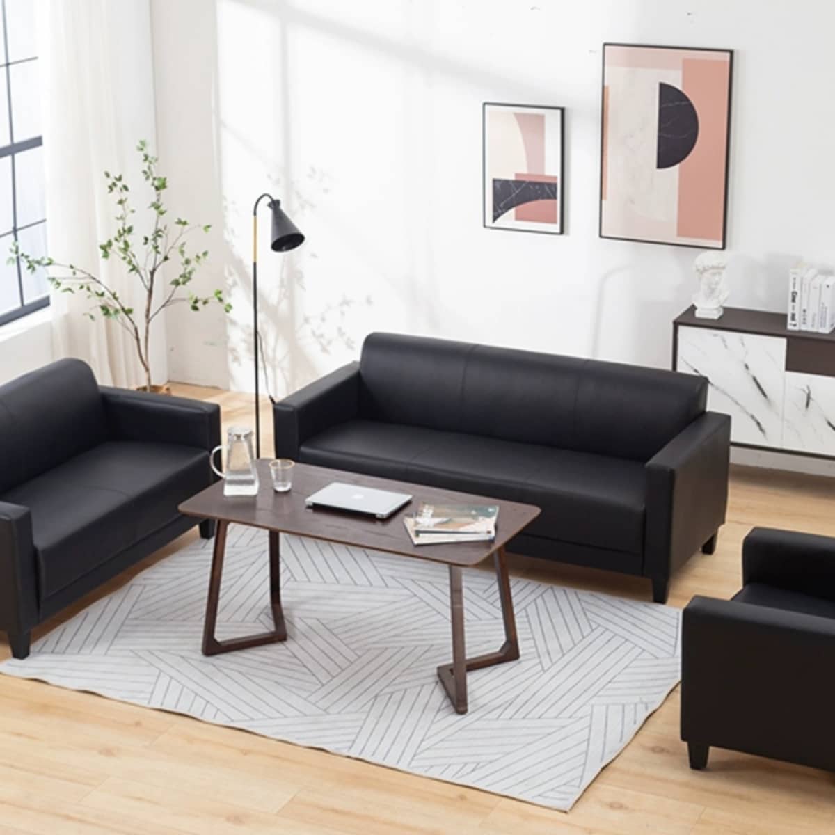 高品質木製フレーム×エアレザーソファー3人掛け/快適&耐久性抜群 qm-4