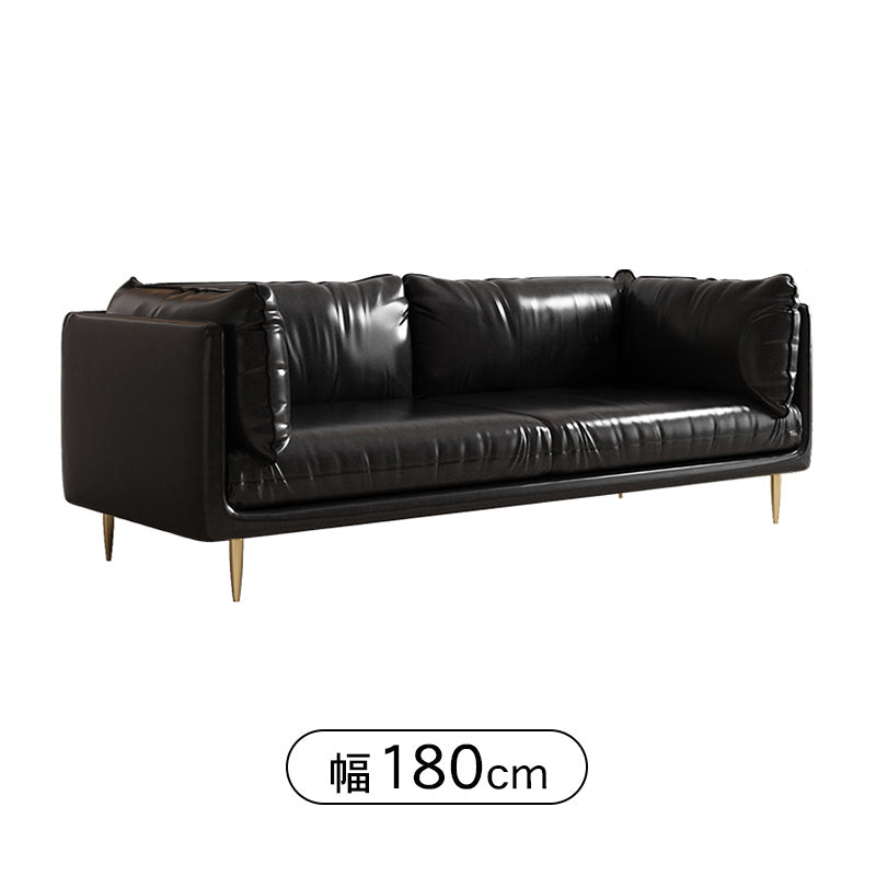 イタリアンミニマルデザイン本革ソファ ブラックビンテージオイルレザー使用三人掛け qm-5613