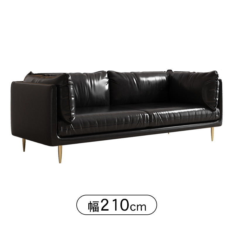 イタリアンミニマルデザイン本革ソファ ブラックビンテージオイルレザー使用三人掛け qm-5613