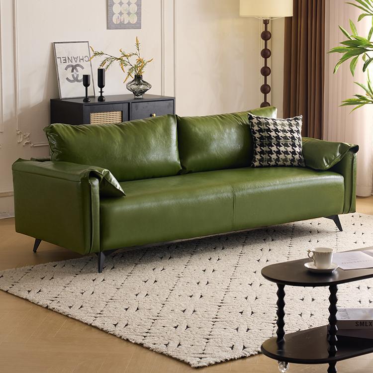 軽ラグジュアリー二人掛け直線型ソファ リビング向けシンプルデザインオイルワックスレザー qm-5616