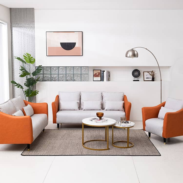 高品質木製フレーム&エアレザー製ソファー 快適な綿クッション搭載 qm-8