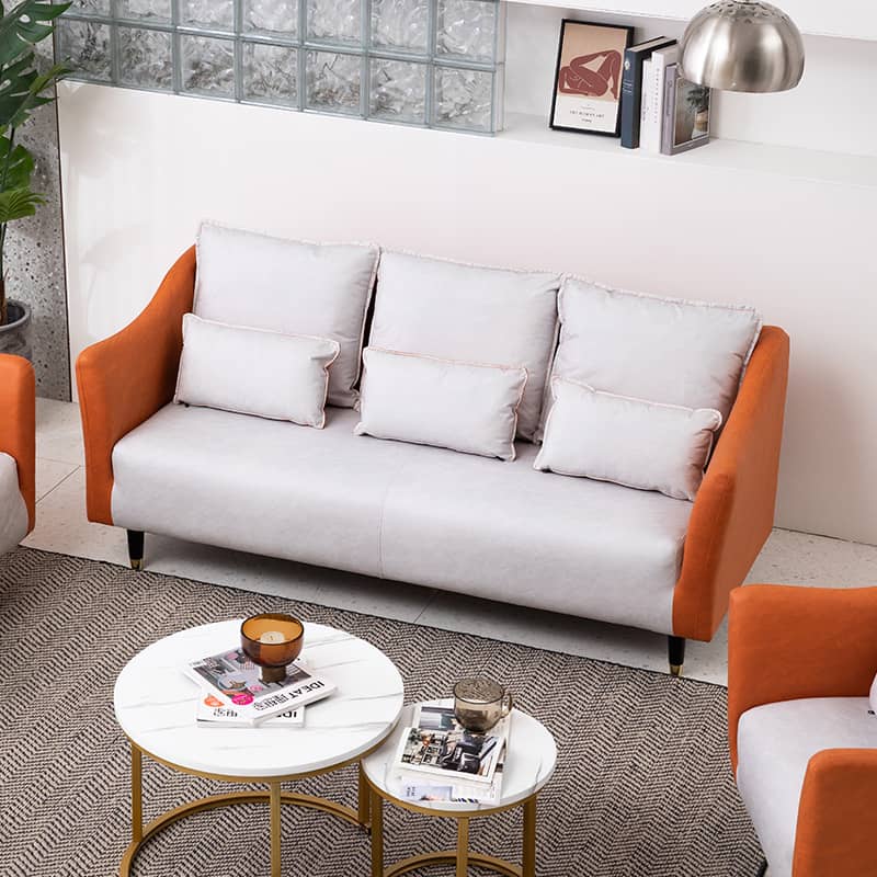 高品質木製フレーム&エアレザー製ソファー 快適な綿クッション搭載 qm-8