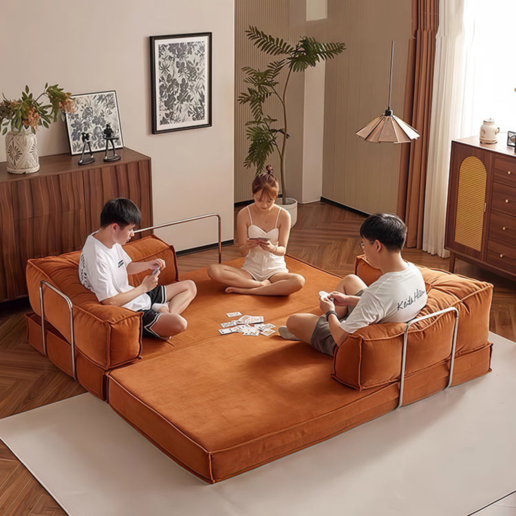 ヴィンテージ風 ファブリックソファーベッド|モジュール式 圧縮タイプ 直線型 2〜3人掛け カバー洗濯可 折りたたみ リビング用 qsjj-0203-22