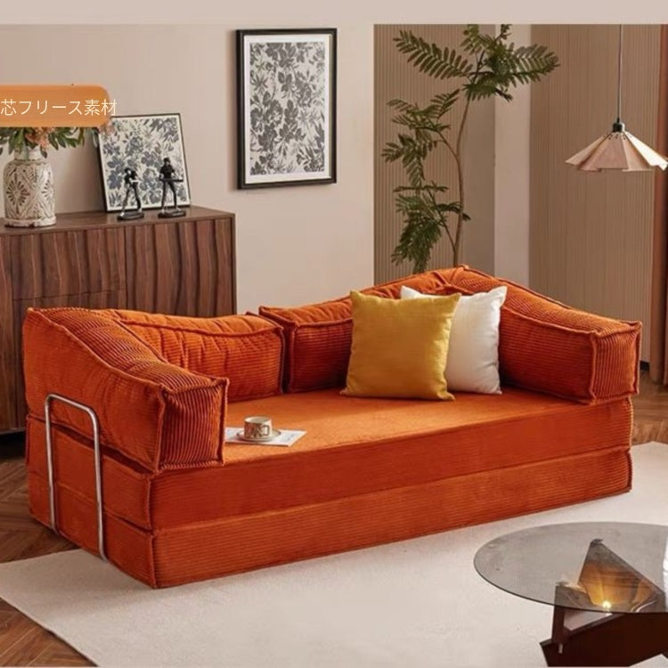 ヴィンテージ風 ファブリックソファーベッド|モジュール式 圧縮タイプ 直線型 2〜3人掛け カバー洗濯可 折りたたみ リビング用 qsjj-0203-22