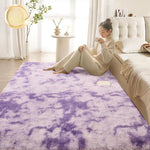 パープル カラフル シャギーラグ 厚手ラグマット 長毛 カーペット リビング 寝室 洗える 絞り染めデザイン おしゃれ ryjf-15