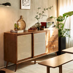 ラタンとアッシュ材の多層板キャビネット|ナチュラルデザイン収納家具 tzm-515