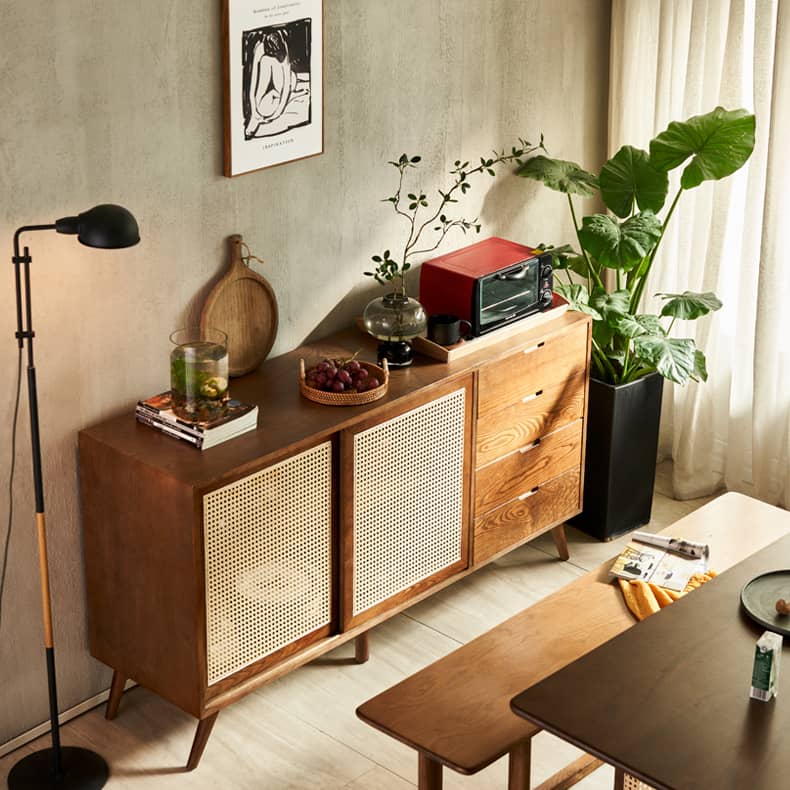 ラタンとアッシュ材の多層板キャビネット|ナチュラルデザイン収納家具 tzm-515