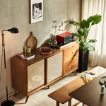 ラタンとアッシュ材の多層板キャビネット|ナチュラルデザイン収納家具 tzm-515