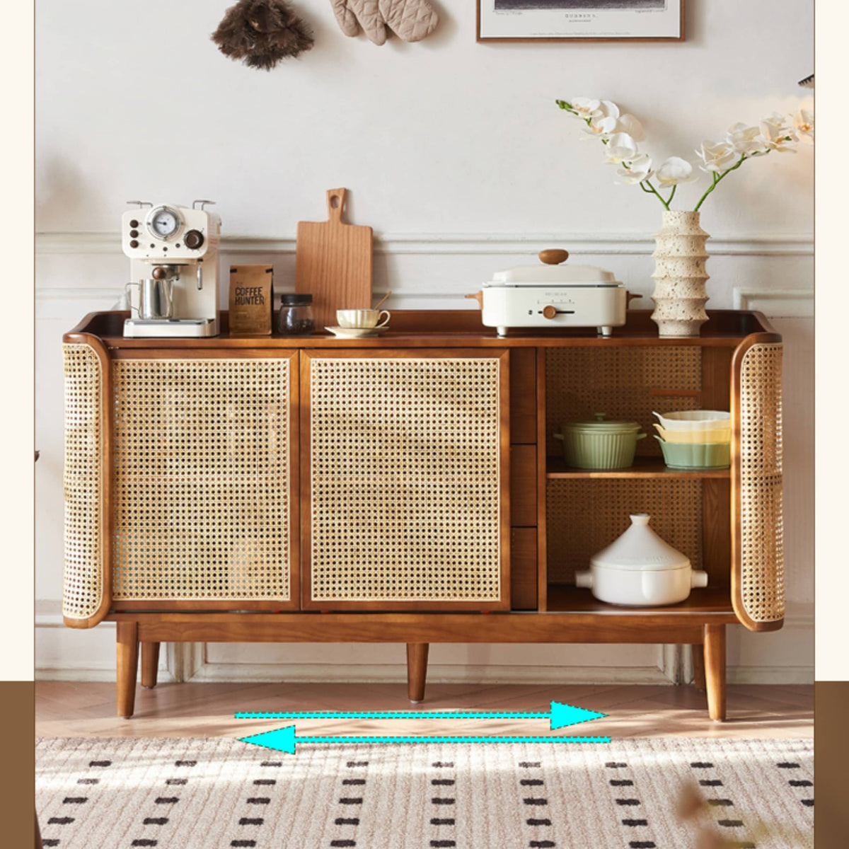 ラタン&アッシュ材のナチュラルデザインキャビネット|インテリアに最適 tzm-519