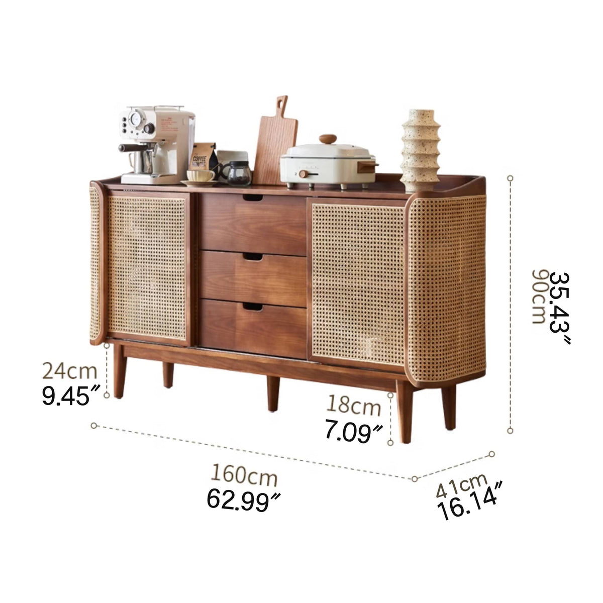 ラタン&アッシュ材のナチュラルデザインキャビネット|インテリアに最適 tzm-519