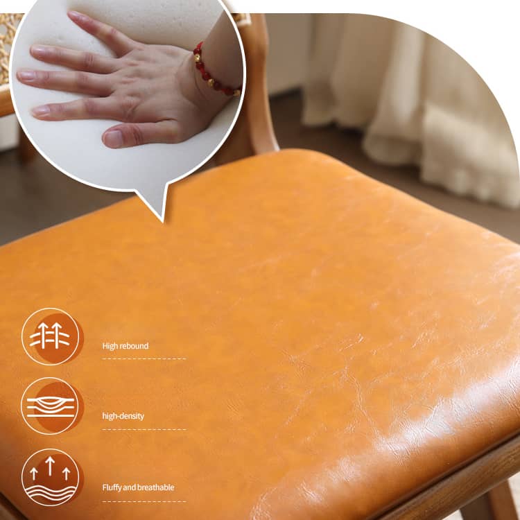 ナチュラルラタン&アッシュ材チェア - 快適な合成革座面付きエレガントデザイン tzm-524