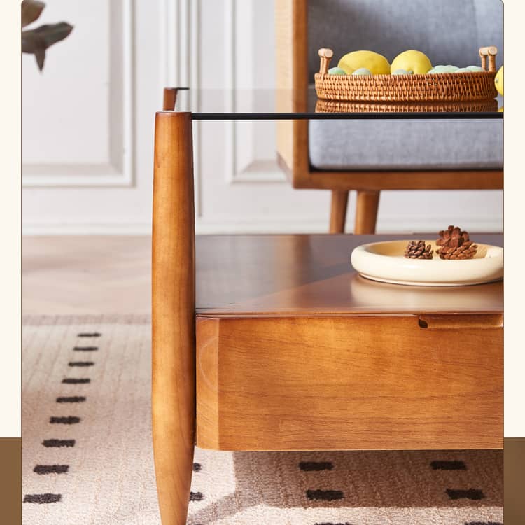 【高級ラタン&アッシュ材】おしゃれセンターテーブル|強化ガラス天板付き tzm-532