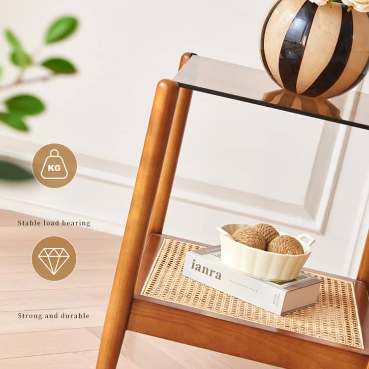 【高級ラタン&アッシュ材】おしゃれセンターテーブル|強化ガラス天板付き tzm-532