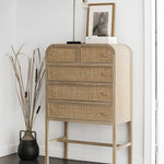 ナチュラル感漂うラタン&アッシュ材キャビネット - モダンな収納力アップ tzm-534