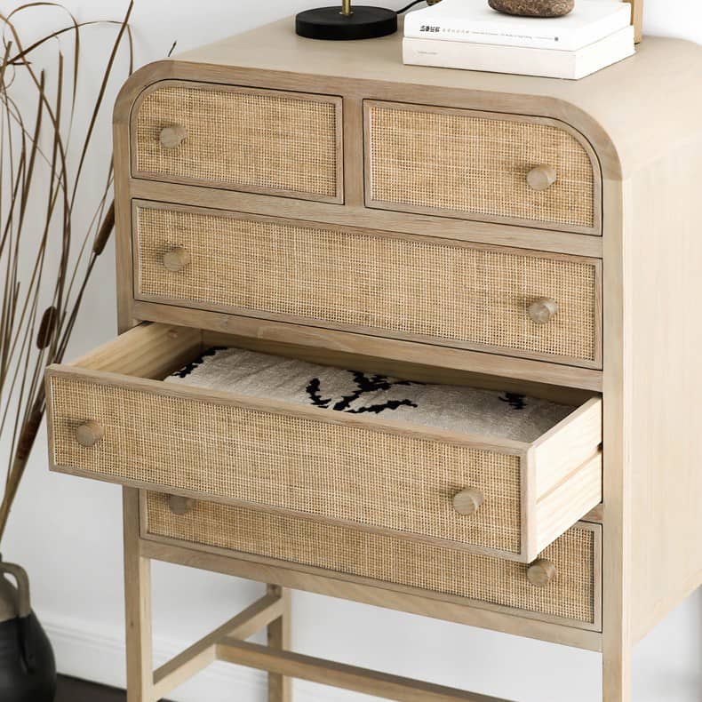 ナチュラル感漂うラタン&アッシュ材キャビネット - モダンな収納力アップ tzm-534