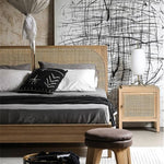 【ラタン&アッシュ材ナイトテーブル】レトロデザインのベッドサイドテーブル tzm-538