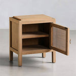 【ラタン&アッシュ材ナイトテーブル】レトロデザインのベッドサイドテーブル tzm-538